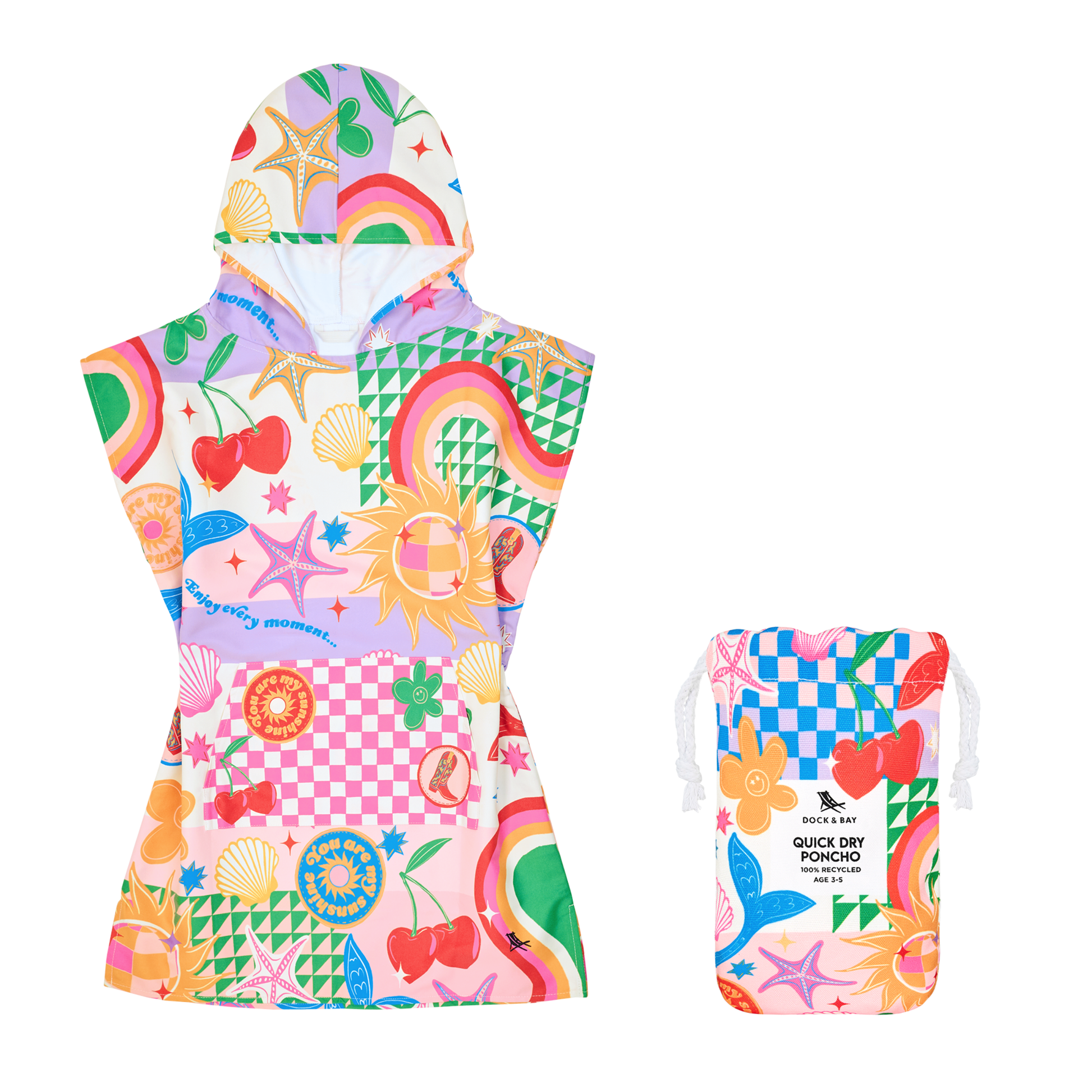 Dock & Bay Poncho Kids Patterned Collection Good Vibes Club 100% Recycled 100% Recycled