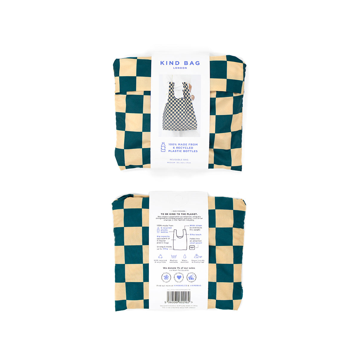 Kind Bag Reusable Bag Medium Checkerboard Teal